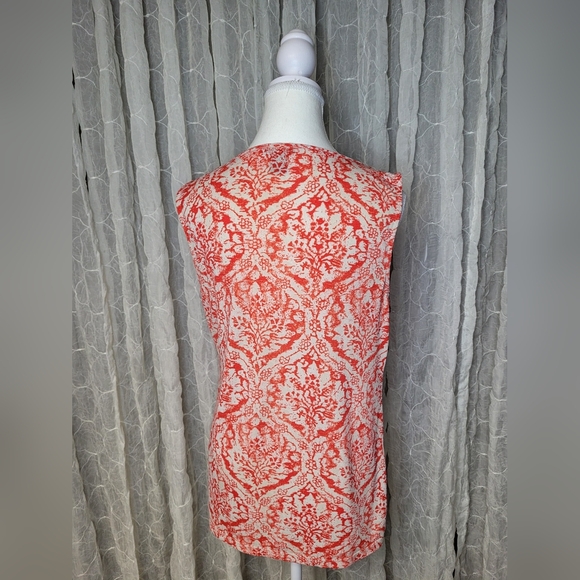 Ann Taylor Coral Orange and Cream Patterned Boho Topical Blouse - Picture 3 of 4